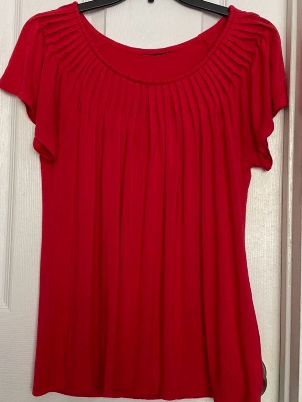 Red Pleated Scoop Neck Women’s Top